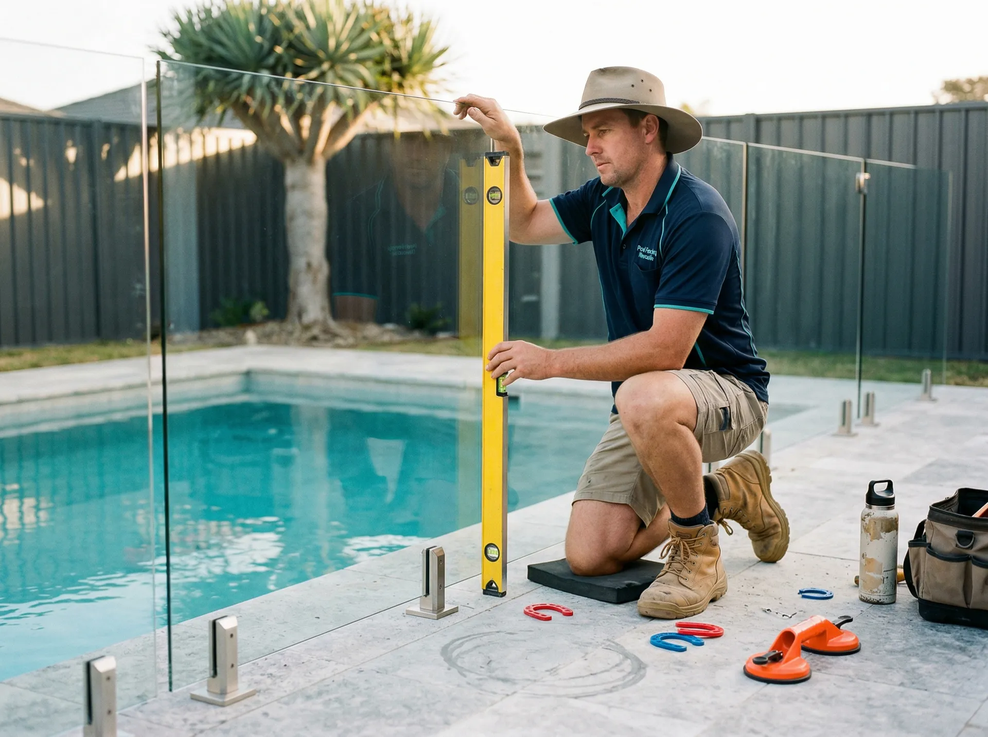 Installer working on a pool fence
